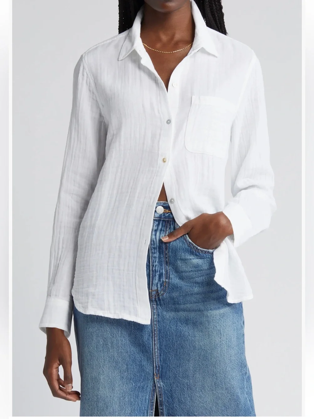 Rails Ellis Organic Cotton Gauze Button Up Shirt White Long Sleeve Women’s L - Picture 1 of 10
